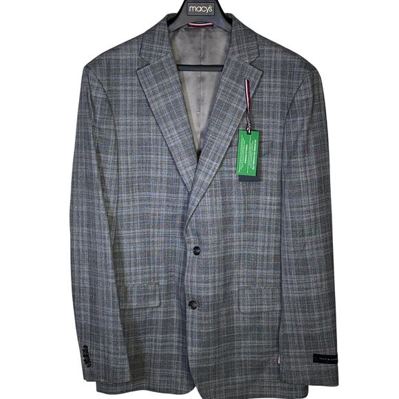 Tommy Hilfiger Men's Modern-Fit Plaid Sport Coat Lt Gray Plaid 44L $295